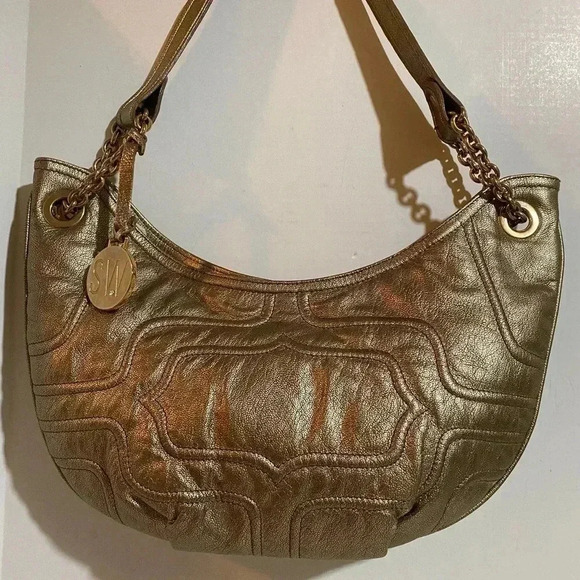 Stuart weitzman gold quilted metallic leather shoulder handbag - Picture 11 of 14